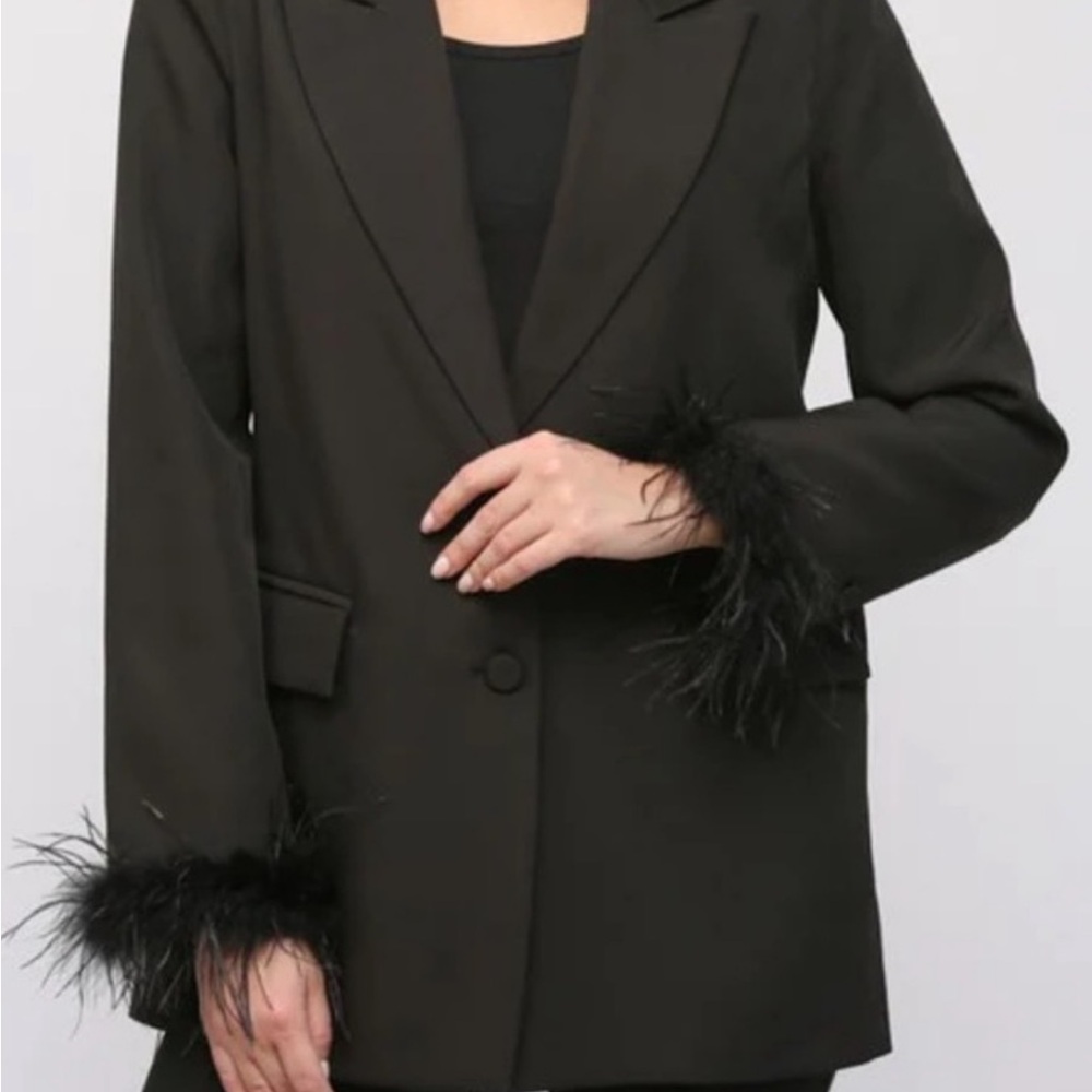 12th Tribe Black Feather Cuff Blazer Sz M